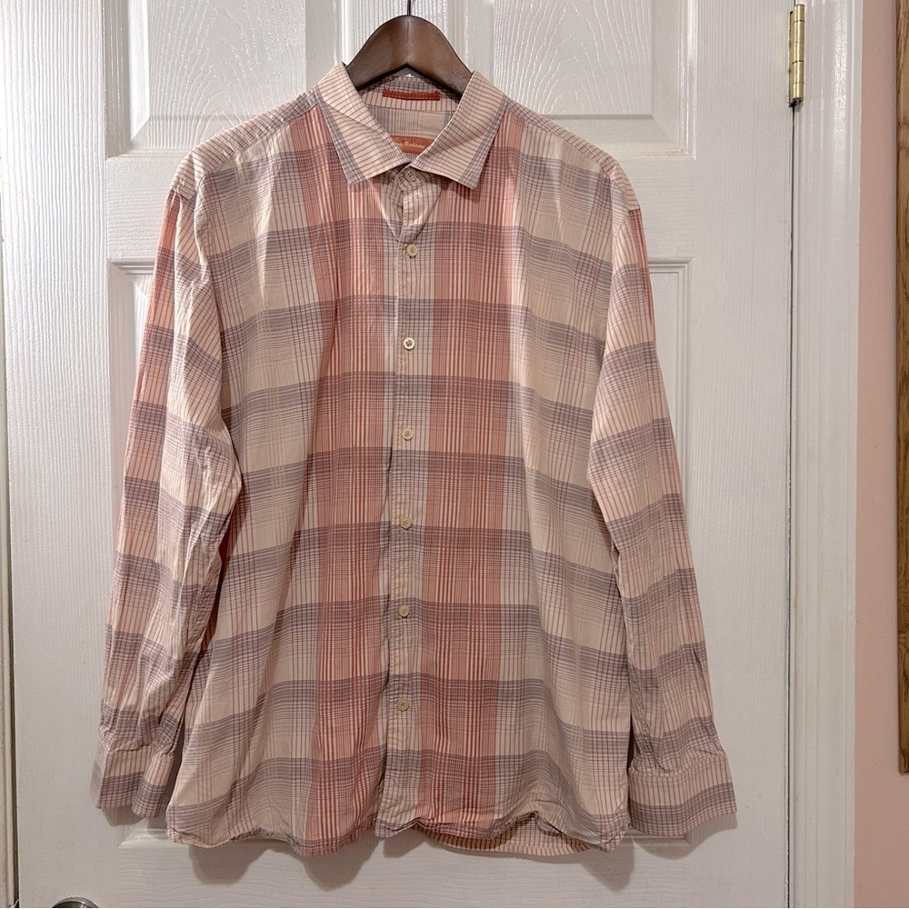 Tommy Bahama Button Down Shirt Men's Plaid Pink Mauve Easter Size XL
